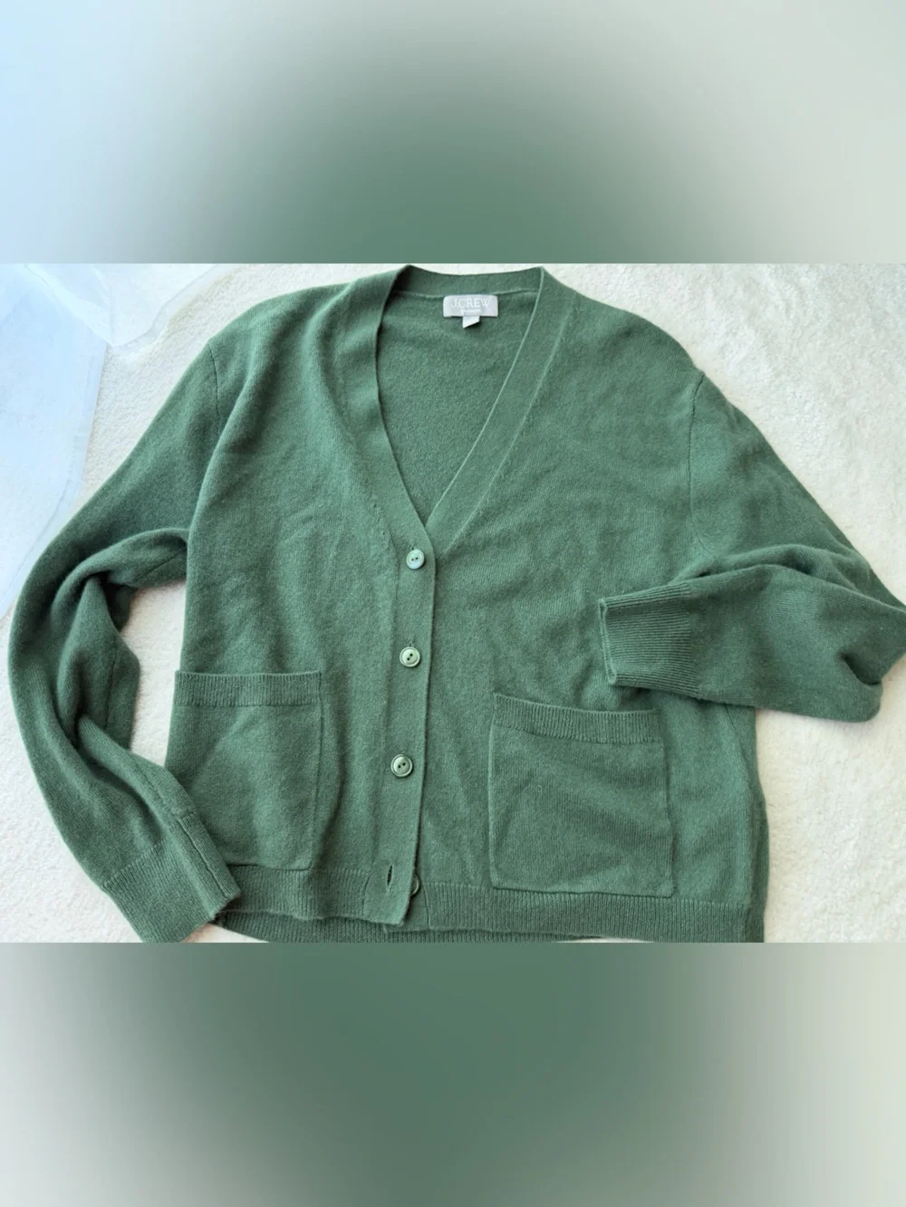 J. Crew Cashmere Forest Green V-Neck Button Cardigan
